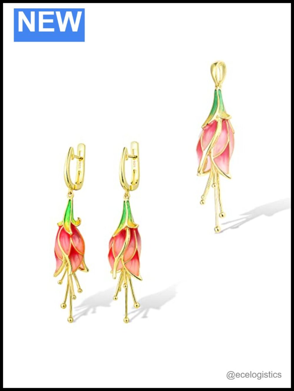 Santuzza 925 Sterling Silver Tulip Jewelry Set Enamel Earrings Pendant for Women